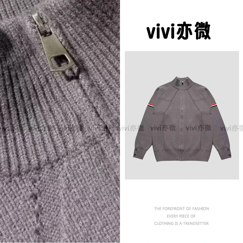 vivi亦微  |-半高领毛衣山羊绒开衫拉链外套美式宽松休闲-MD070