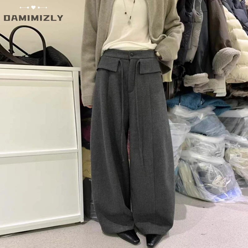 加绒毛呢弯刀裤女2025秋冬新款韩系复古垂感阔腿裤显瘦休闲气球裤