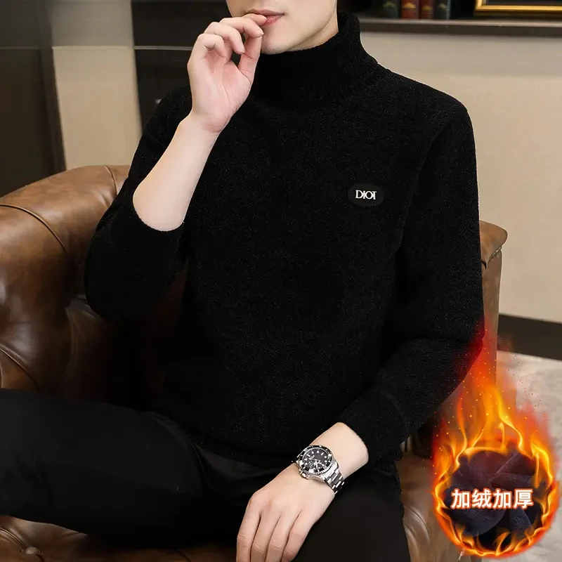 男不起球秋冬加绒加厚高领毛衣保暖内搭长领打底衫针织线衫