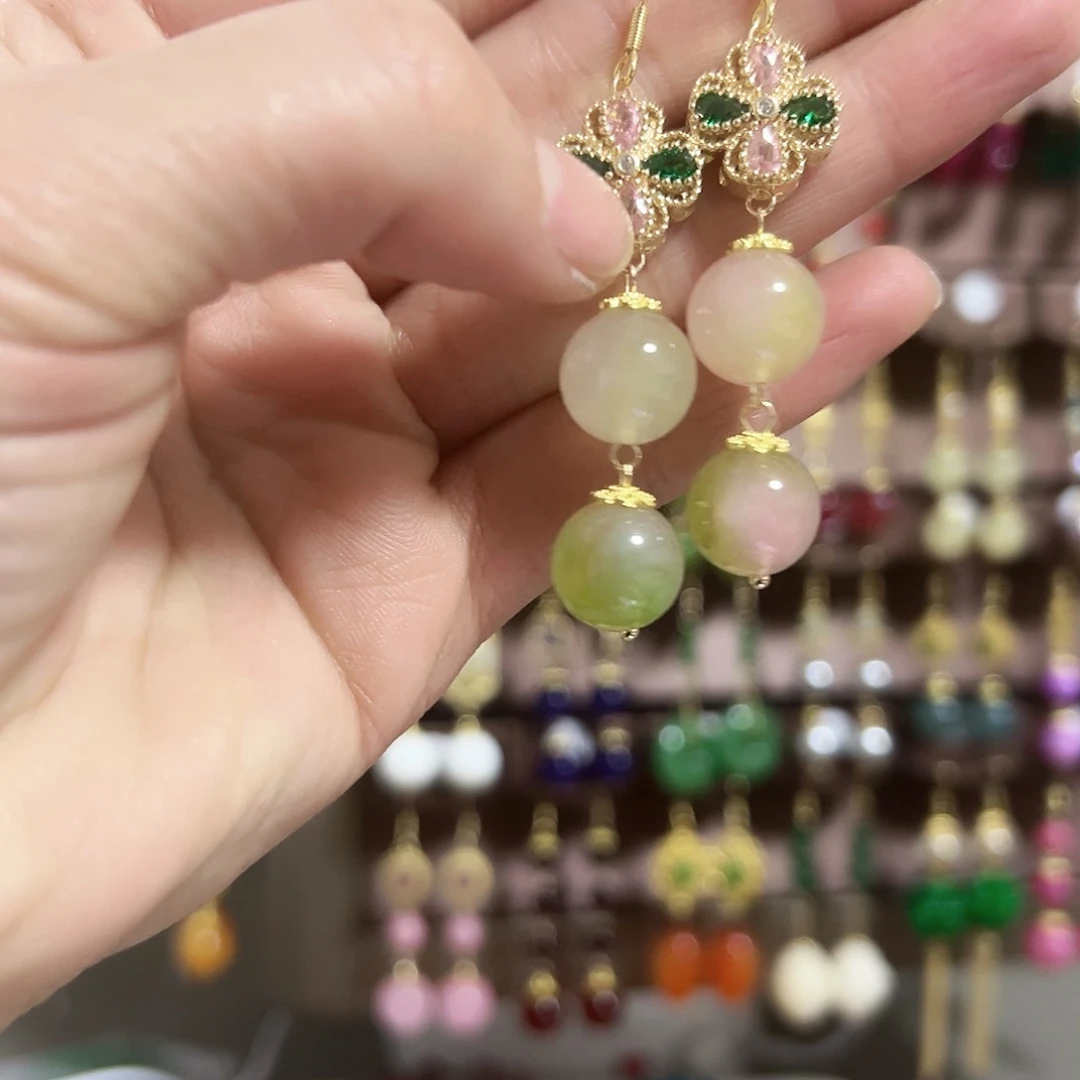 银S925镶嵌耳钉玛瑙/玉髓古风