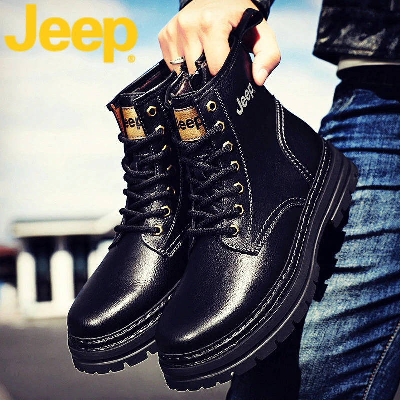 jeep吉普马丁靴男鞋冬季款2025新款中帮雪地工装靴子男士高帮皮鞋