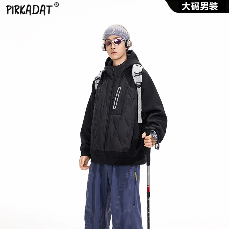 Pirkadat情侣连帽轻薄羽绒服男冬季新款潮流加厚保暖拼接休闲外套