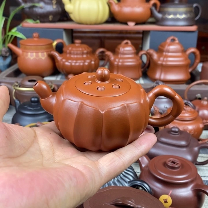 茶壶紫砂筋纹莲子150cc原矿赵庄朱泥特价