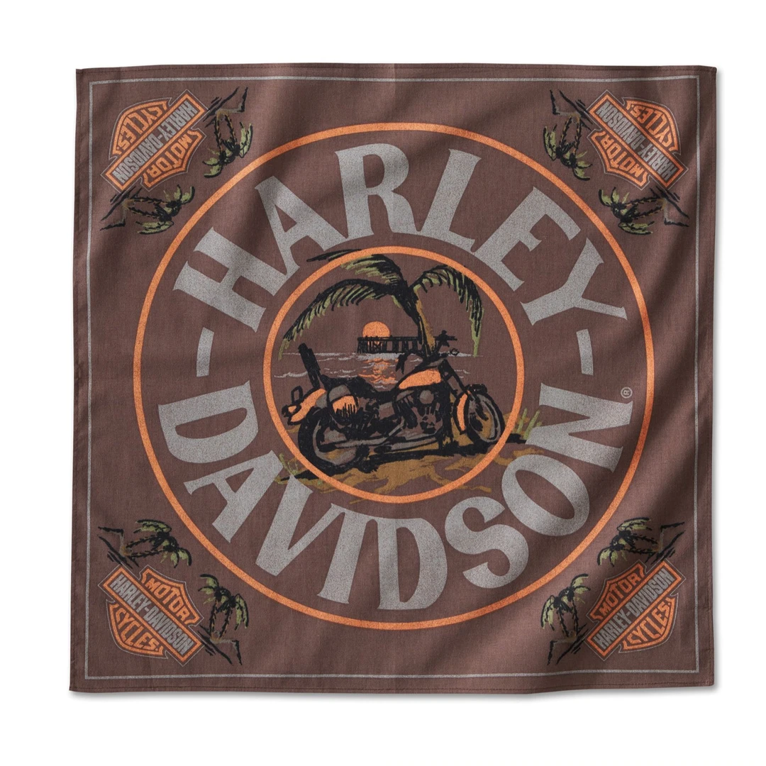 Harley Davidson/哈雷戴维森机车方巾棕色拼色中古经典复古轻奢