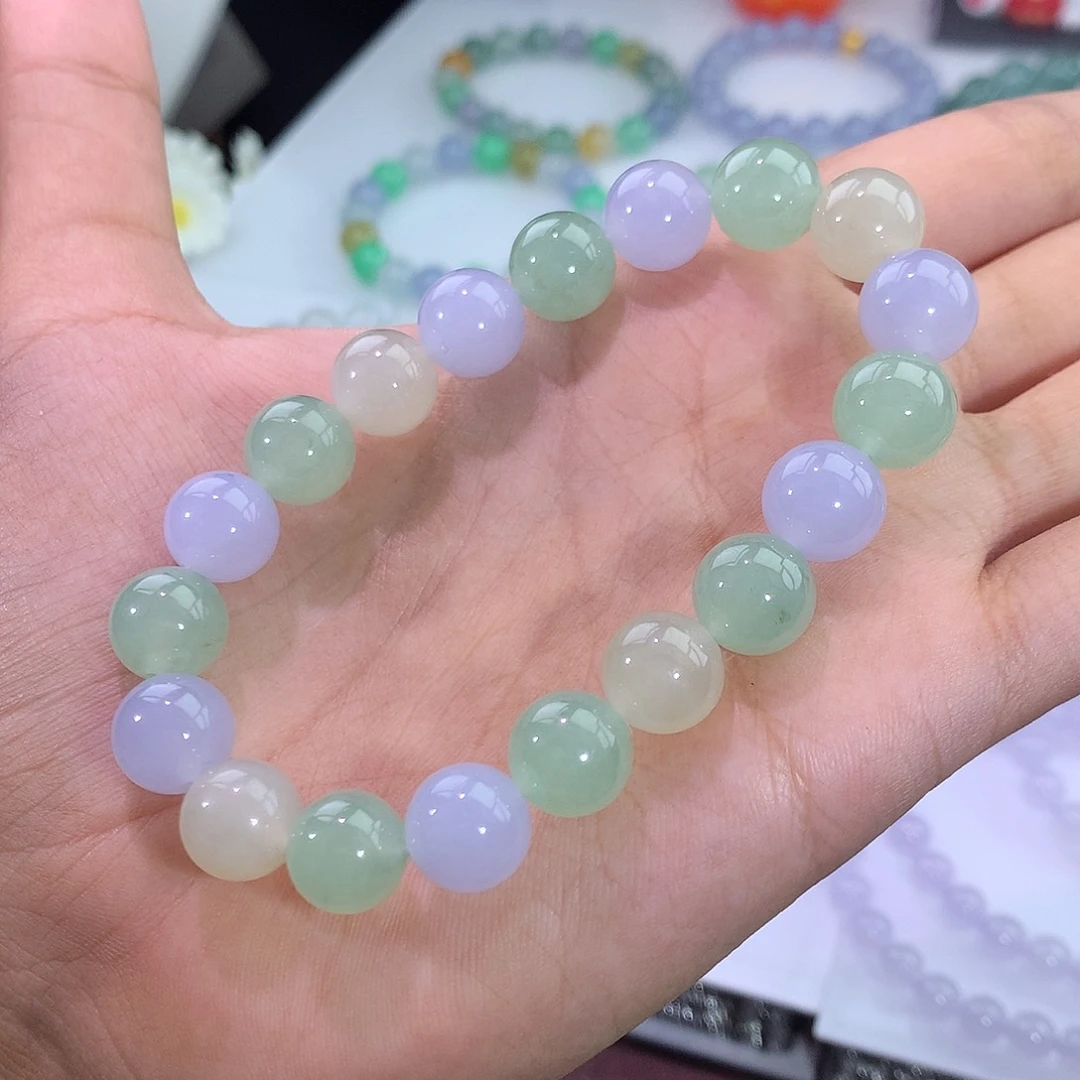 翡翠未镶嵌手链甜美三彩多宝手串