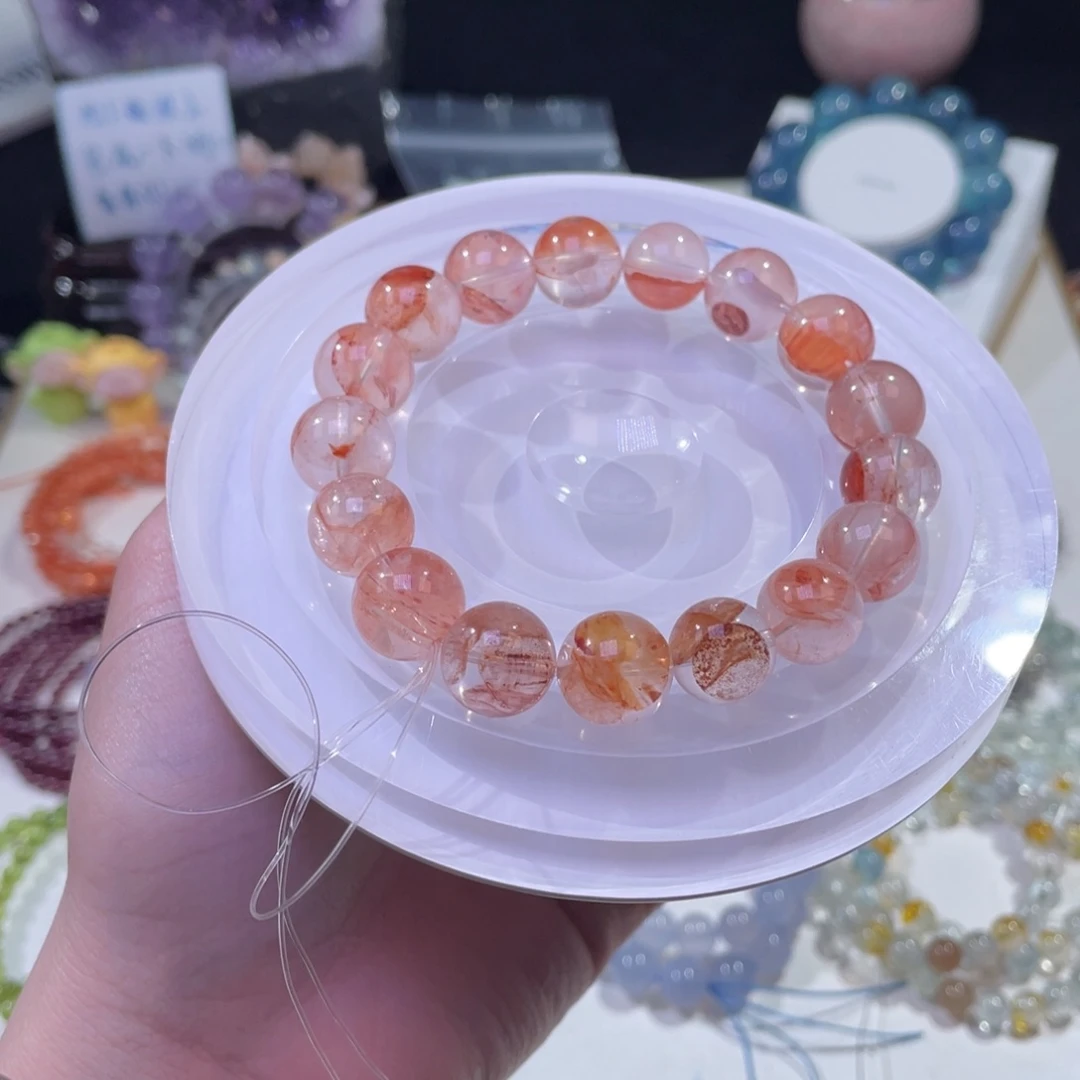 未镶嵌手链水晶蜜桃粉胶花水晶12+