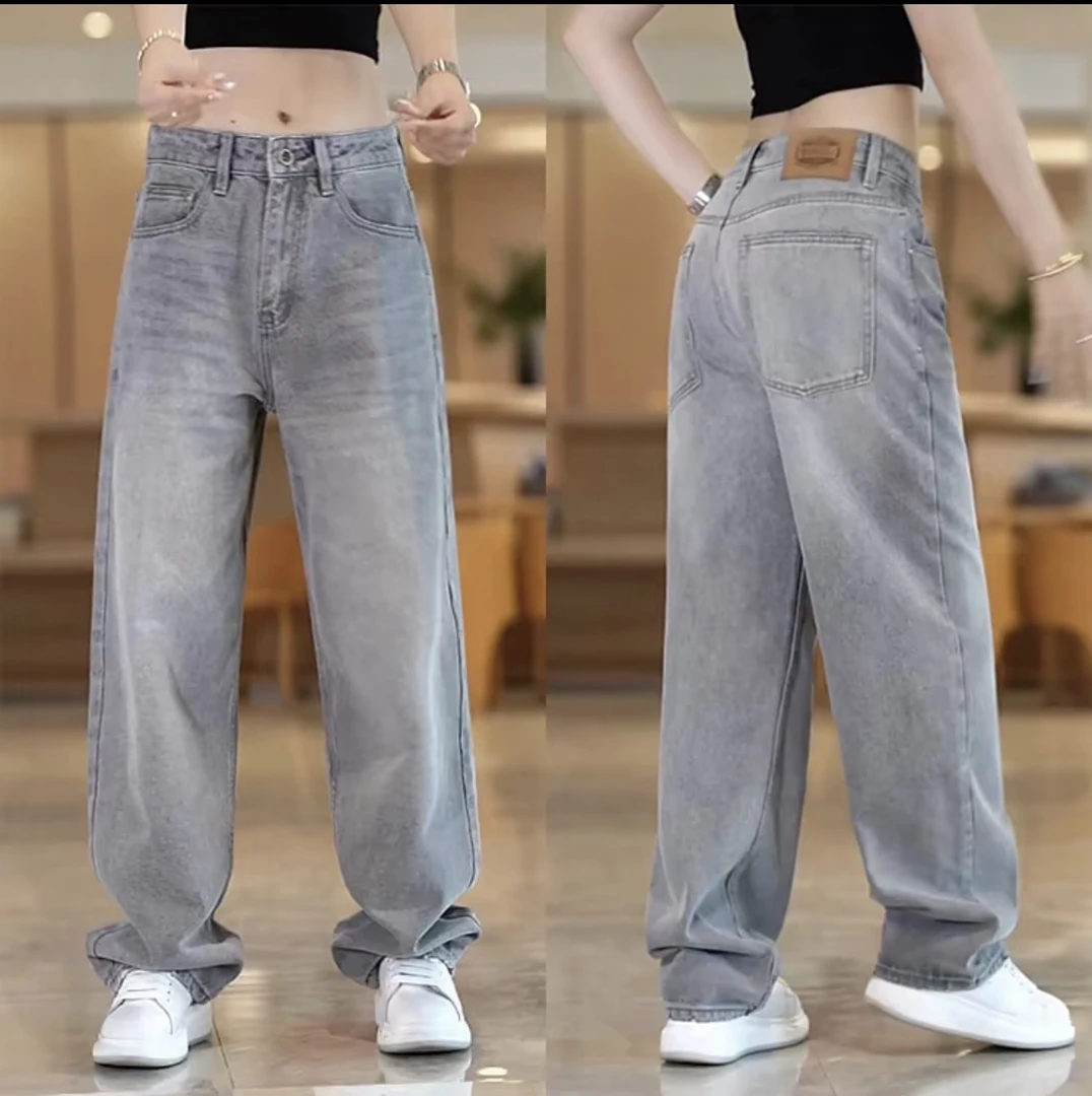 美式高街烟灰色牛仔裤男款潮牌时尚百搭直筒裤宽松阔腿男士休闲裤