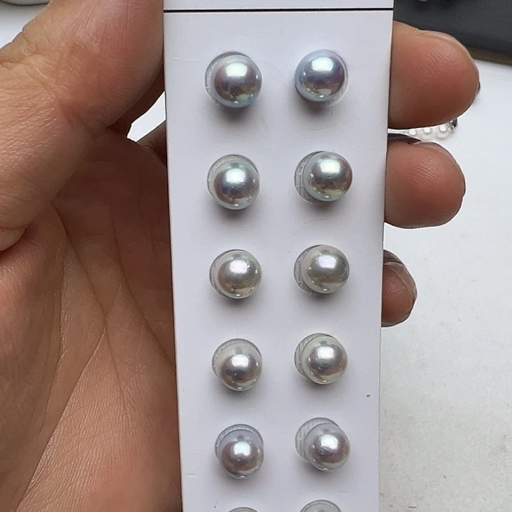 银S925镶嵌海水珍珠耳饰海水真多麻珍珠耳钉7.5-8mm