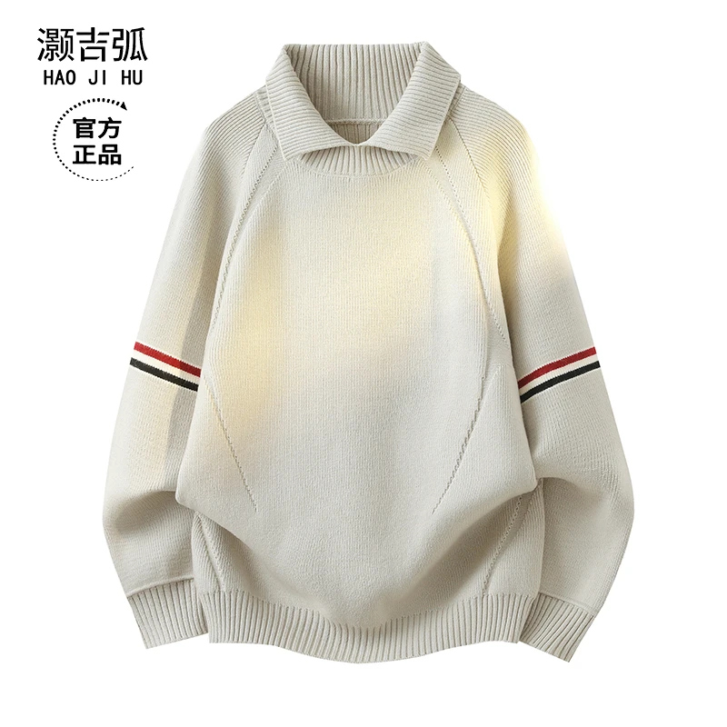 2025秋冬季新款复古条纹毛衣男款衬衫领针织衫男士学院风休闲上衣