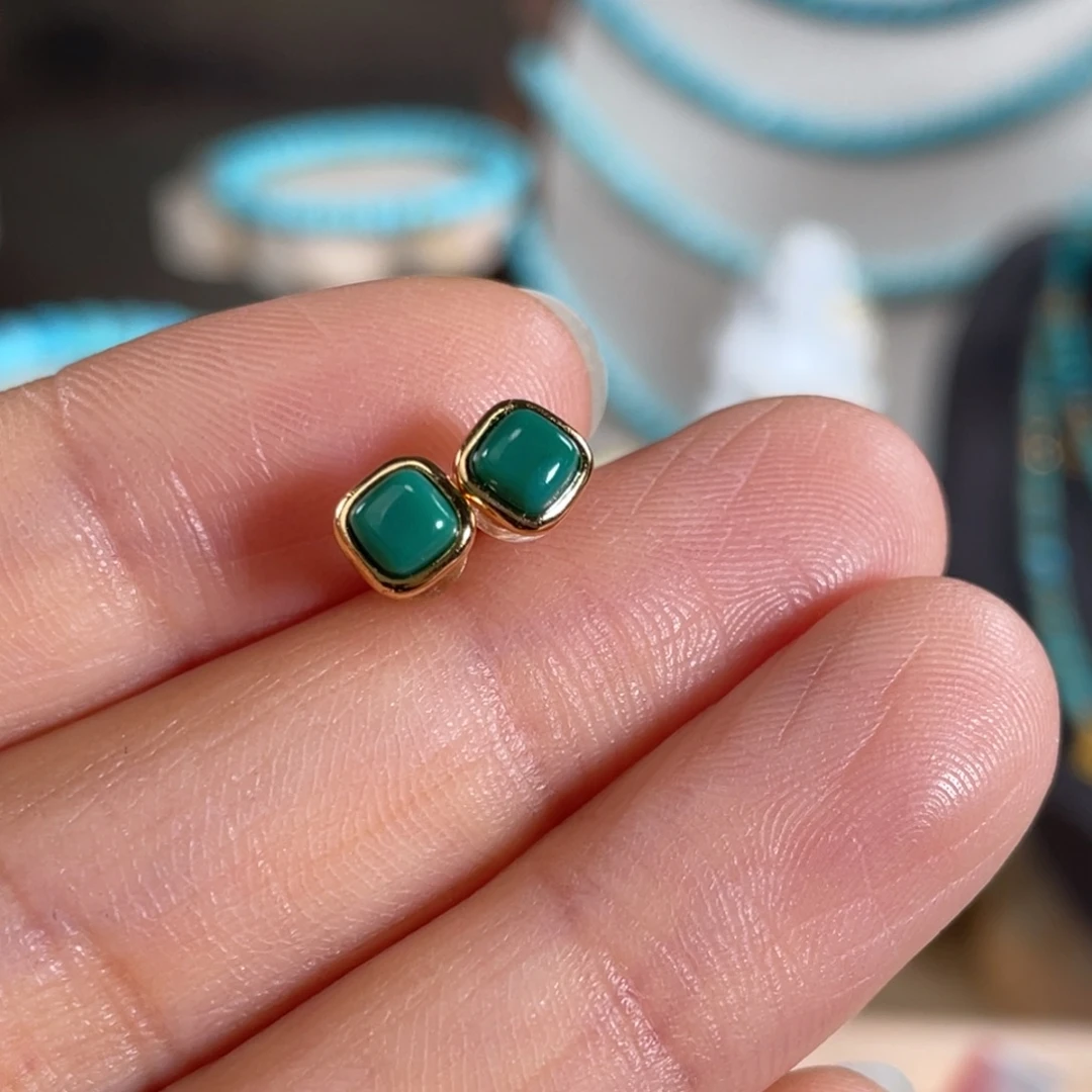 绿松石银S925镀金镶嵌套链