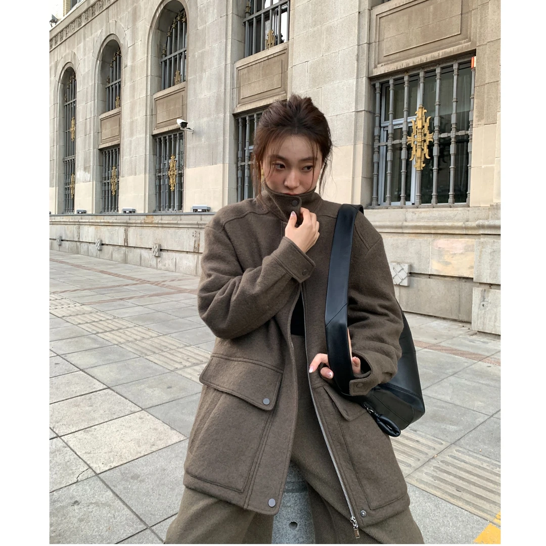 MINJA秋冬BF风复古羊毛设计师款立领保暖外套宽松2386157