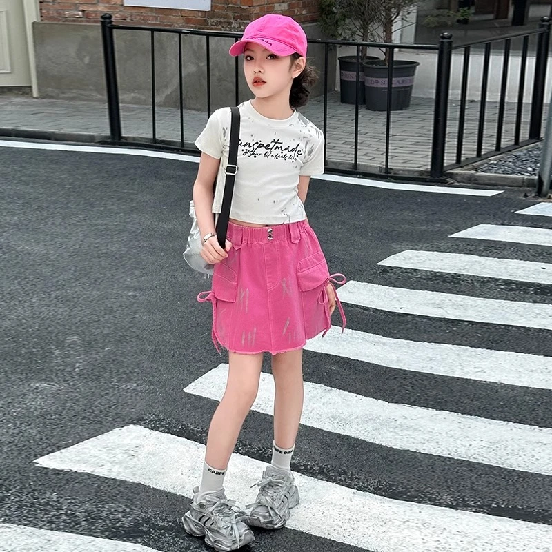 女童夏装2025新款裙子套装女孩大童夏季半身裙儿童夏款洋气工装裙