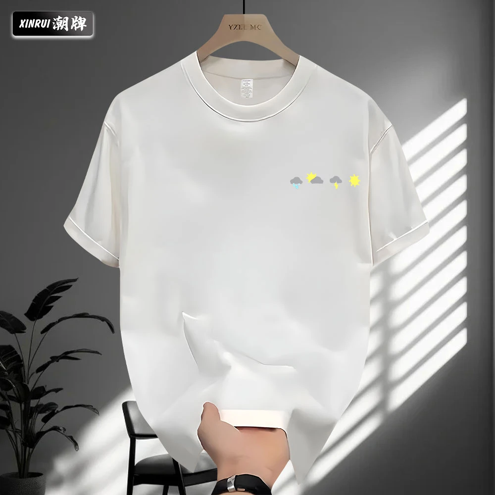 夏季休闲国潮天气印花宽松百搭男女款圆领纯棉短袖T恤潮流设计感