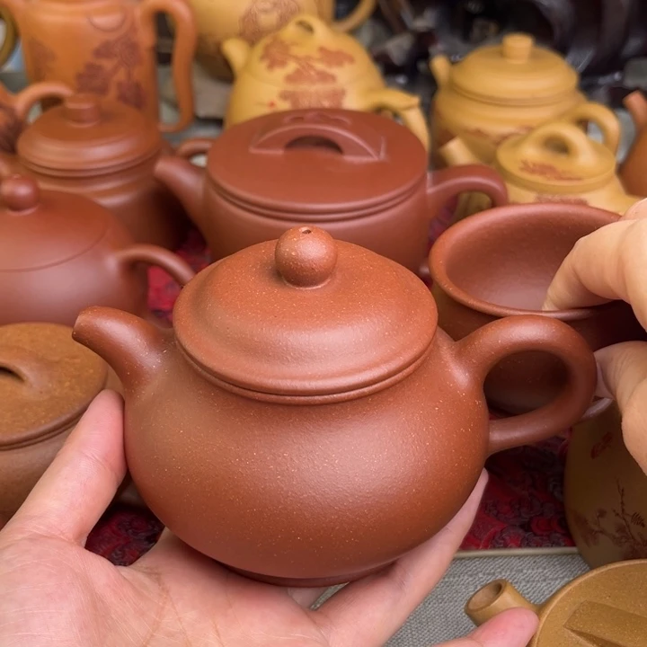 茶壶紫砂原矿红降坡潘壶精工半手300cc