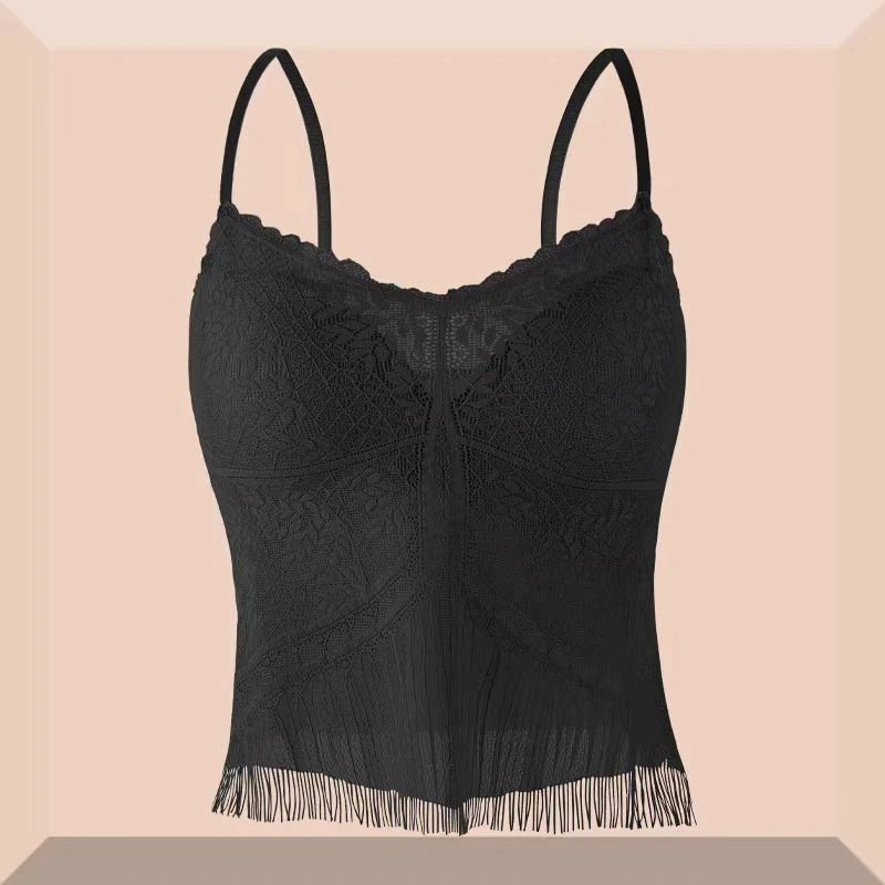 【优优专属】 法式蕾丝流苏百搭吊带背心一体杯打底