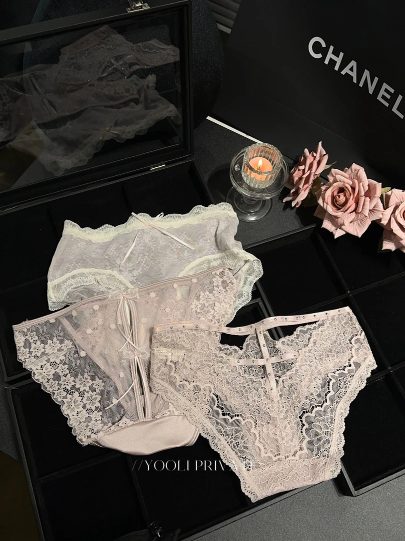 “氧气樱花” 纯欲镂空性感网纱蕾丝边蝴蝶结内裤