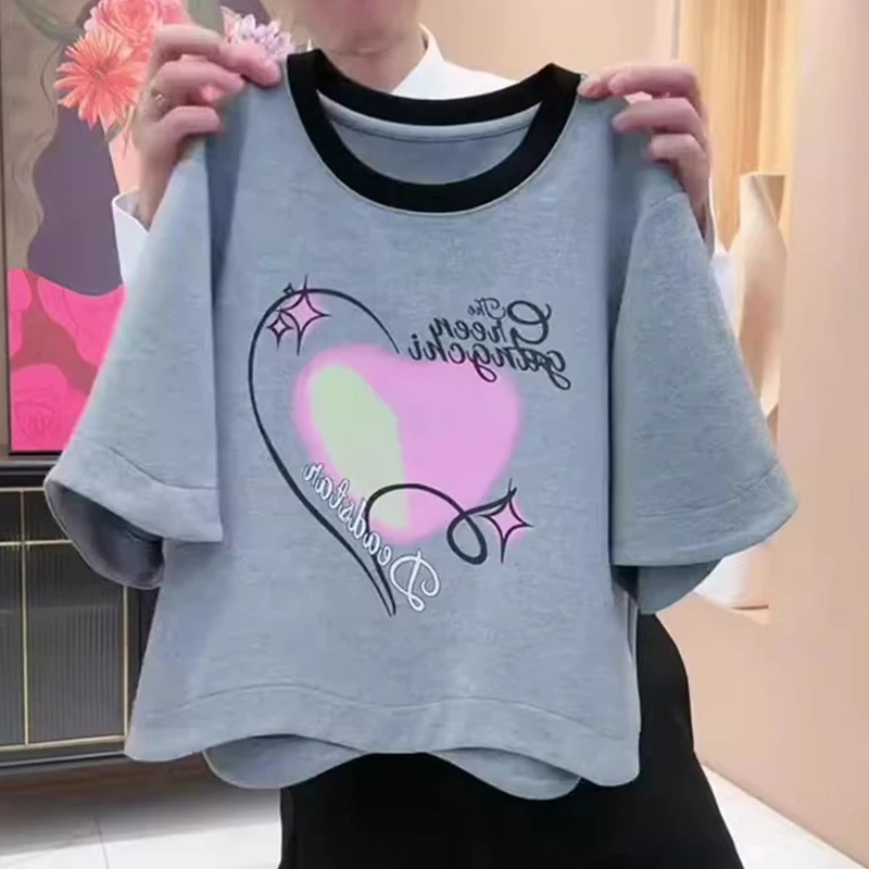 韩系小众显瘦设计短袖T恤2025夏季新款美式复古潮流简约印花上衣