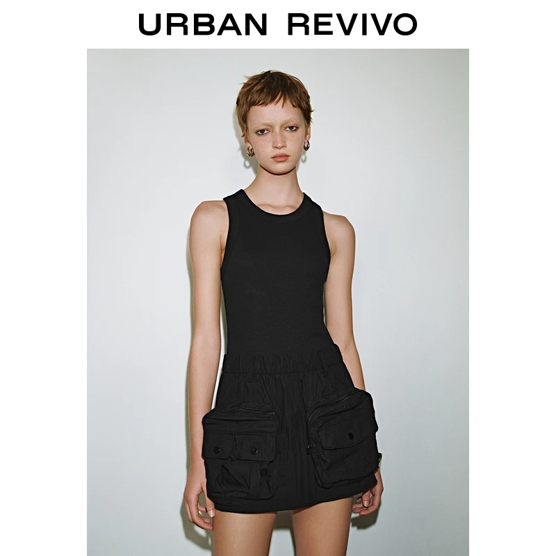 UR2025夏季新款女装休闲工装口袋超短款无袖连衣裙UYV750053