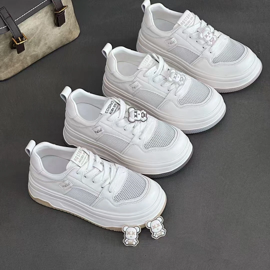 透气板鞋2025真皮厚底镂空常规系带休闲板鞋百搭夏季薄款轻便