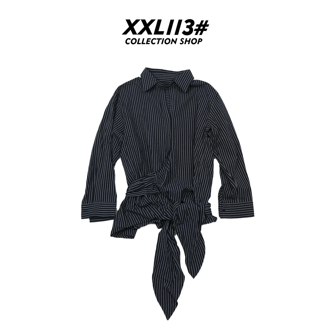113* CENTRALIZED SHOP简约薄款条纹翻领系带衬衫X5F06G6615