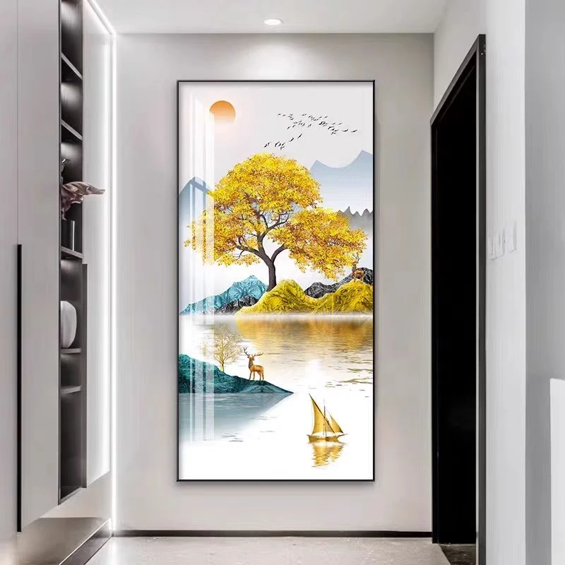 旭日东升玄关装饰画现代简约山水走廊尽头壁画入户正对门过道挂画
