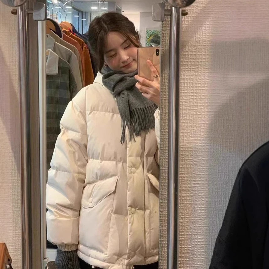 ounce 韩国东大门纯色连帽拉链羽绒服2024冬季白鸭绒韩版羽绒外套