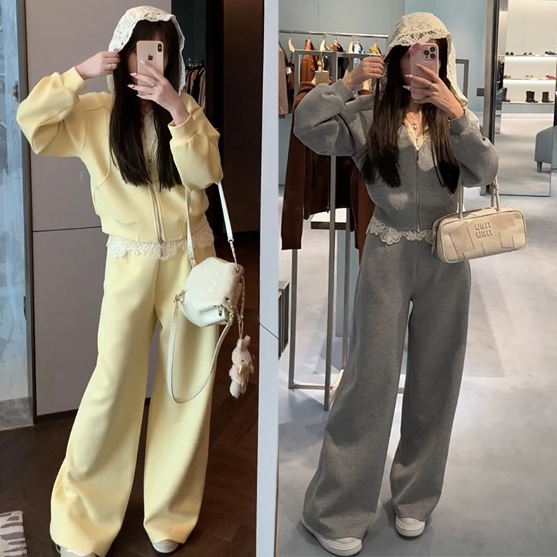 【mimius】&喵喵 蕾丝拼接连帽卫衣外套+长裤 G02117