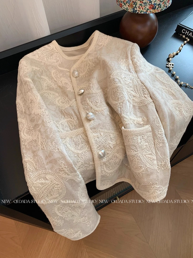 高级感刺绣重工小香风外套女2025秋季名媛气质高级感短款洋气开衫