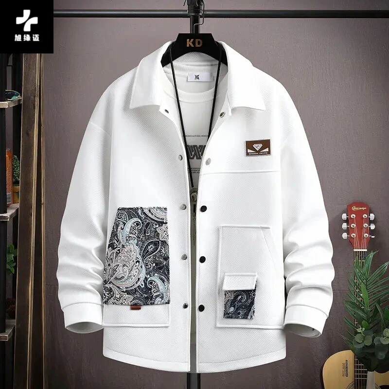 韩版春装休闲外套翻领宽松潮流拼接个性夹克百搭季学生修身服帅气