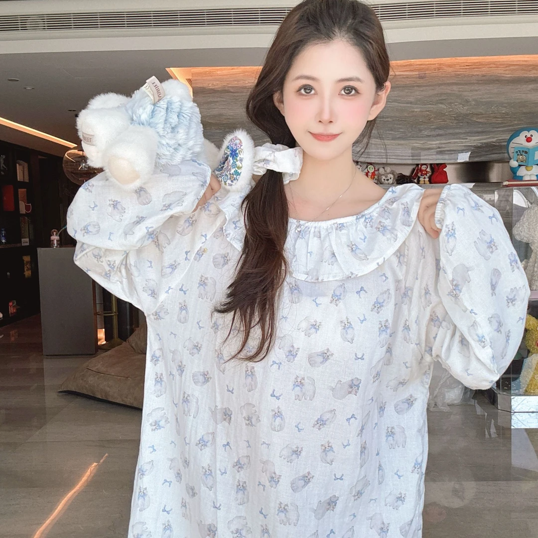 hazel专属送发圈碎花睡裙连衣裙长袖家居服四季款春夏秋款