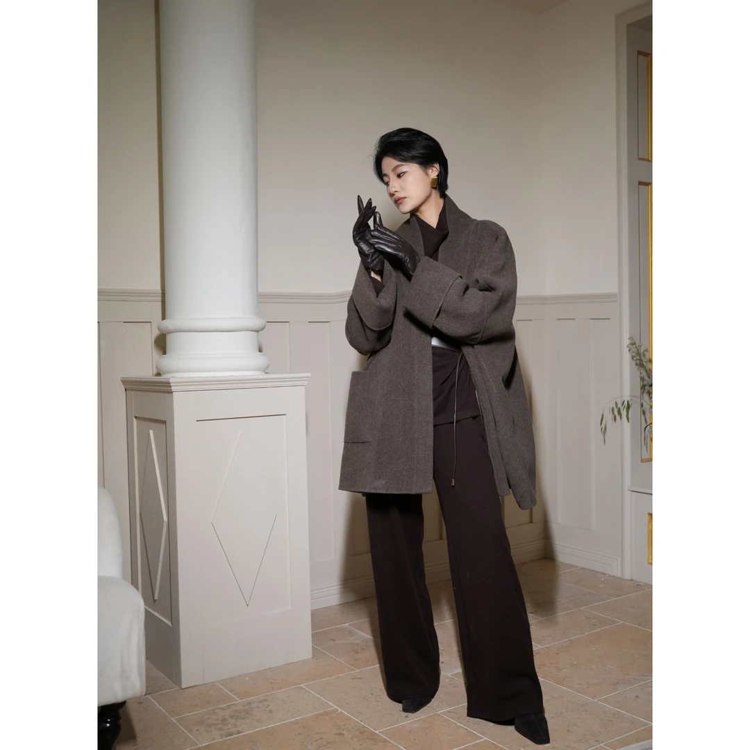 【纽约上东】静奢派头治愈感廓形全小羊绒茧型腔调感中长款羊绒大衣