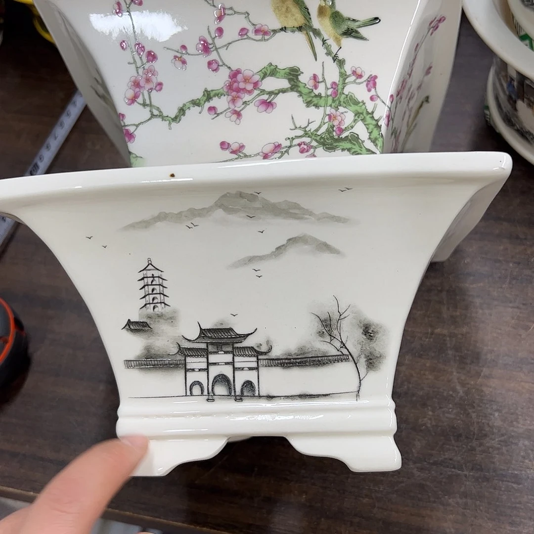 紫砂花盆299号瑕疵2个脚部裂纹口不正缩釉介意勿拍