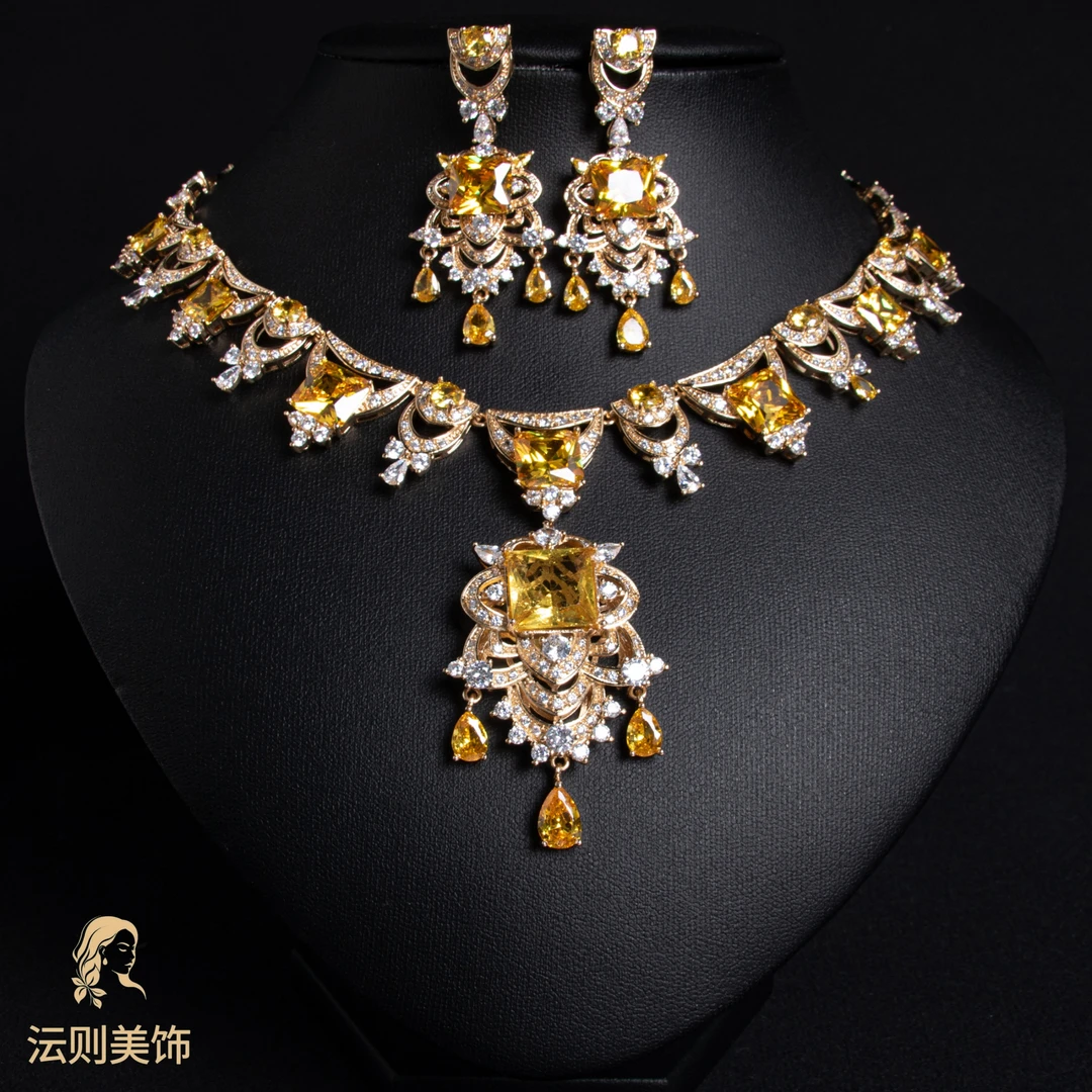 铜合金锆石项链  H《天赐》LYTJ30537时尚气质红色方晶水滴坠链