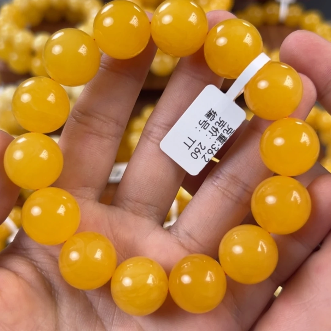 琥珀未镶嵌手链36.2g焦皮同料圆珠16mm