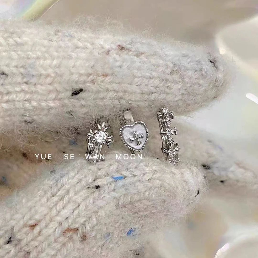 铜合金耳饰 朋克十字架爱心耳圈叠戴甜酷辣妹日韩耳扣耳圈轻奢