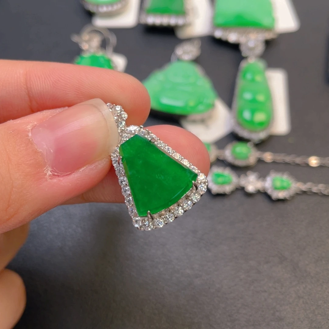 翡翠银S925镶嵌吊坠(不含链)