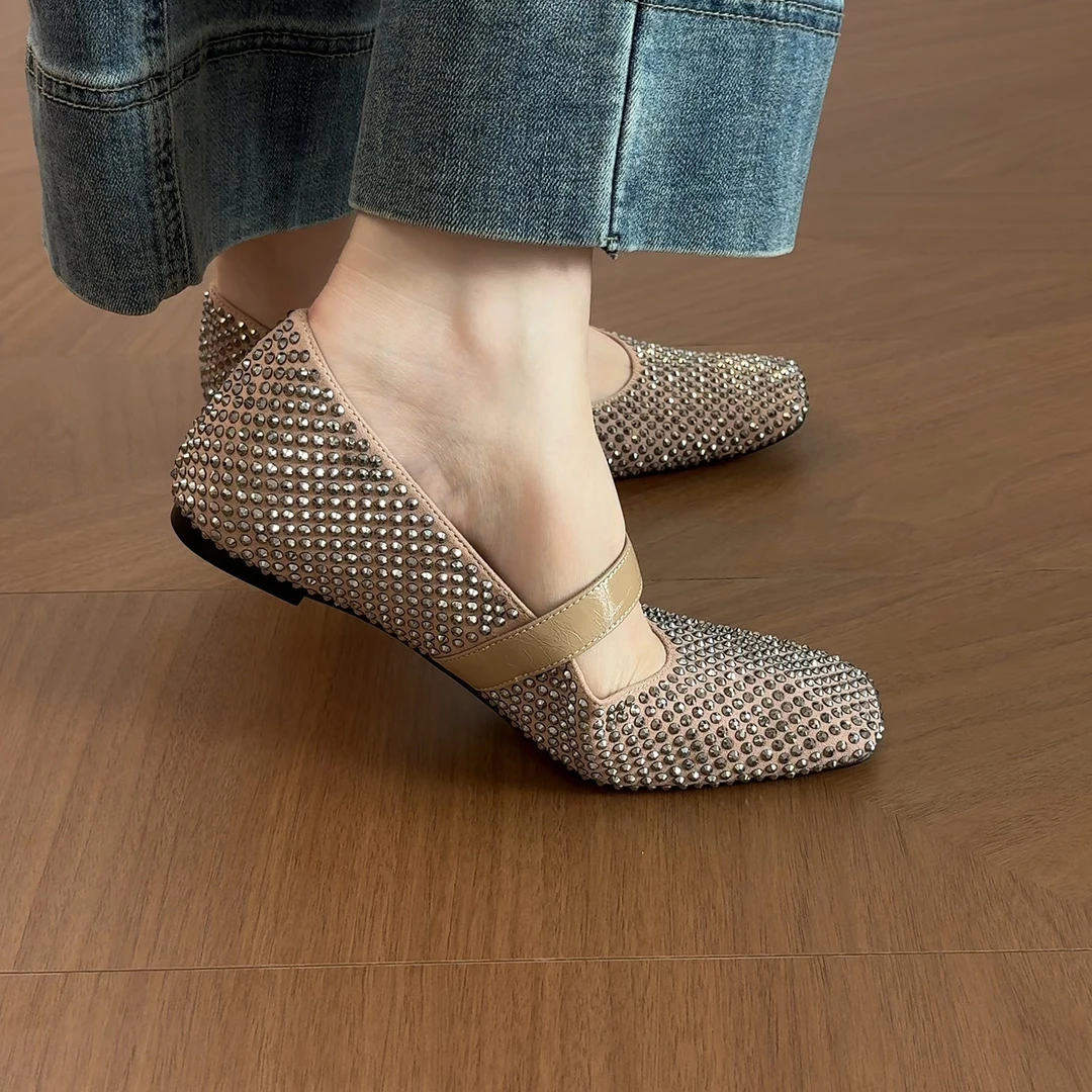 3cm/ED2462法式一字带单鞋女仙女风百搭春秋平底内增高玛丽珍鞋