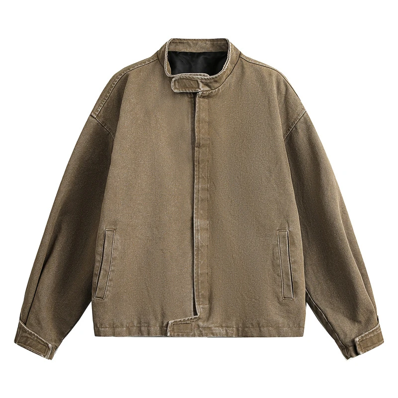 仓石一树潮牌秋季水洗帆布牛仔外套男士立领工装夹克轻奢痞帅男装