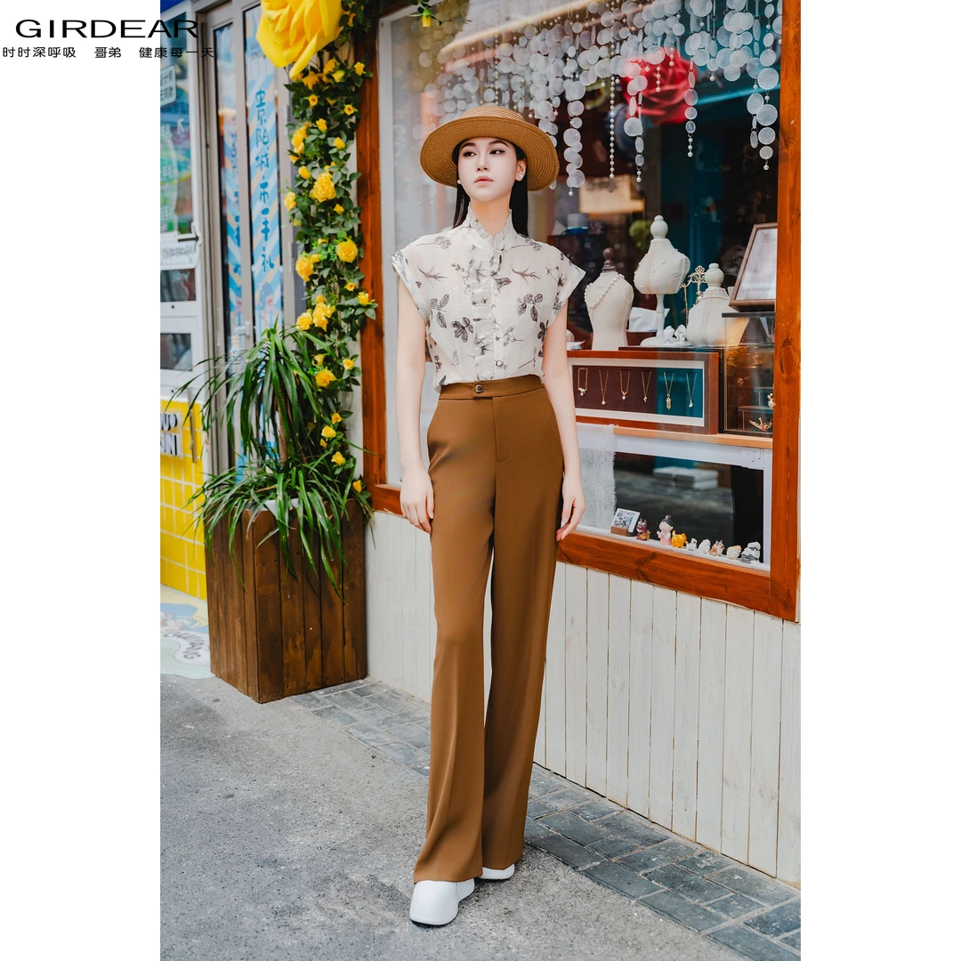 GIRDEAR/哥弟春秋新款直筒高腰垂感高级感休闲阔腿西装裤女110015