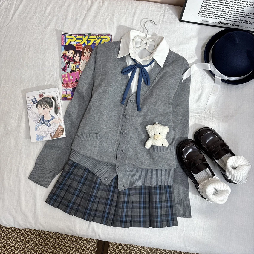 (开衫三件套)北岛鲸堂原创正版校供感JK格裙针织开衫套装学院风秋