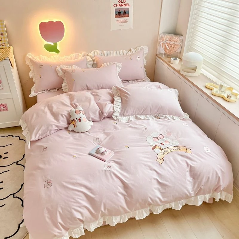 卡通贴布绣刺绣四件套可爱公主风