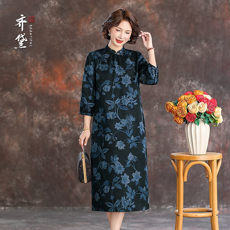 齐黛新中式香云纱高端连衣裙正品旗舰店2025新款复古减龄真丝裙子