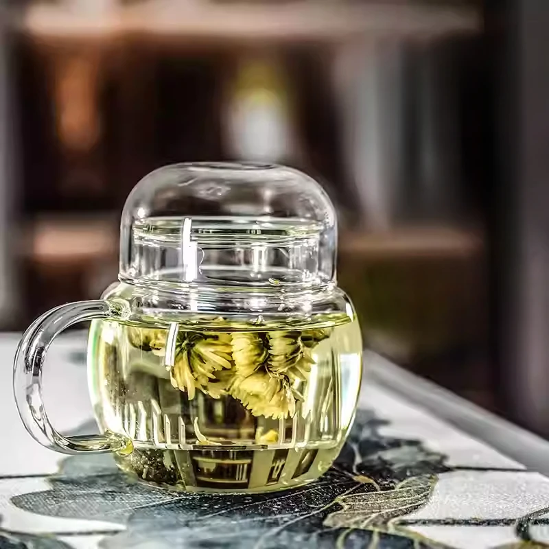 茶水分离茶杯家用玻璃杯迷你墩墩杯办公室花茶杯恒温加热咖啡杯yj