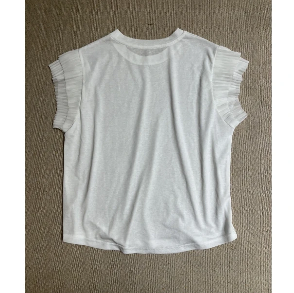 夏季韩系双层纱纱袖纯色雪花T恤短袖