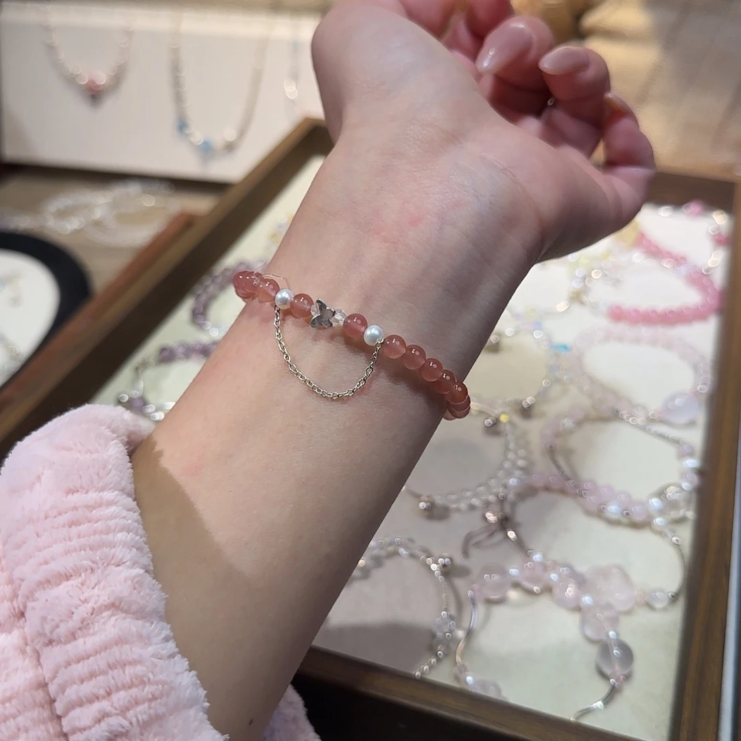 银S925镶嵌烟晶手链南红玛瑙蝴蝶