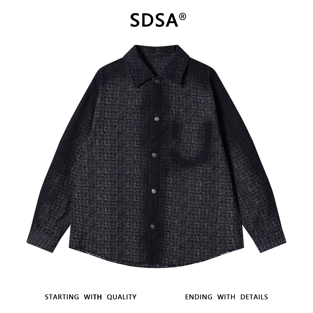 SDSA男士秋冬新款痞帅男装时尚渐变扎染口袋翻领长袖衬衫百搭时尚