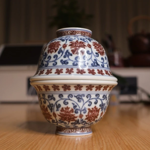 高端陶瓷青花釉里红缠枝莲压手杯景德镇手工单杯一只