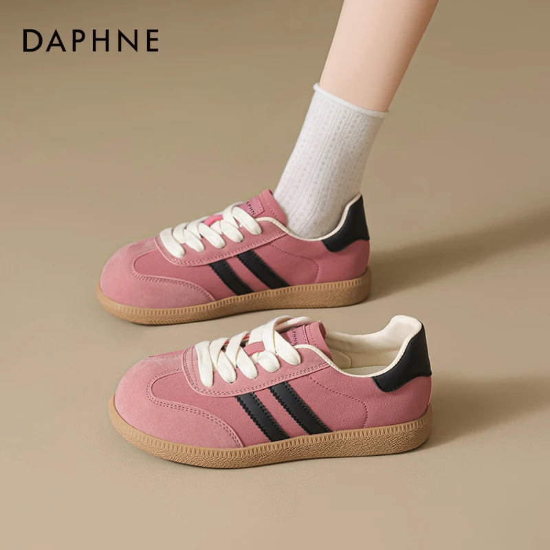 达芙妮粉色德训鞋女款2025新款夏季芭蕾风小白鞋平底运动休闲板鞋