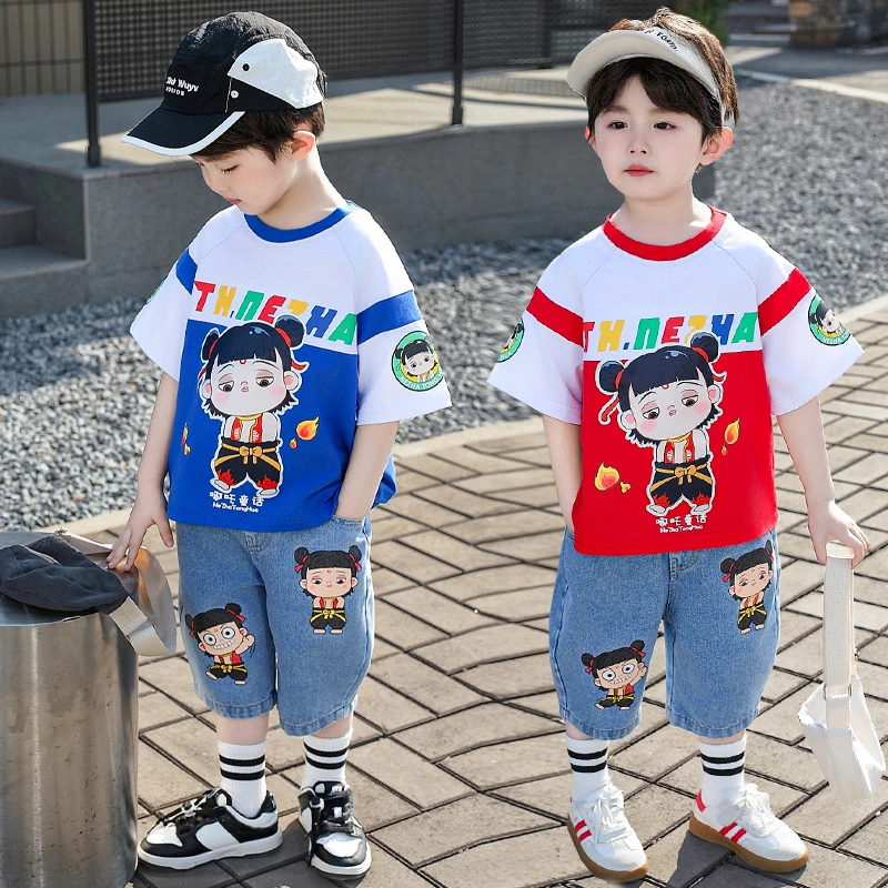 男童夏季套装哪吒两件套男孩帅气潮款爆款洋气卡通纯棉短袖新款爆