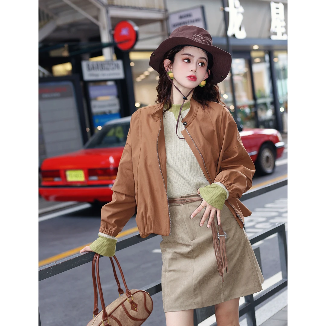 陈大器【陶土余温】港风复古纯色春秋外套女百搭夹克上衣JW1023200